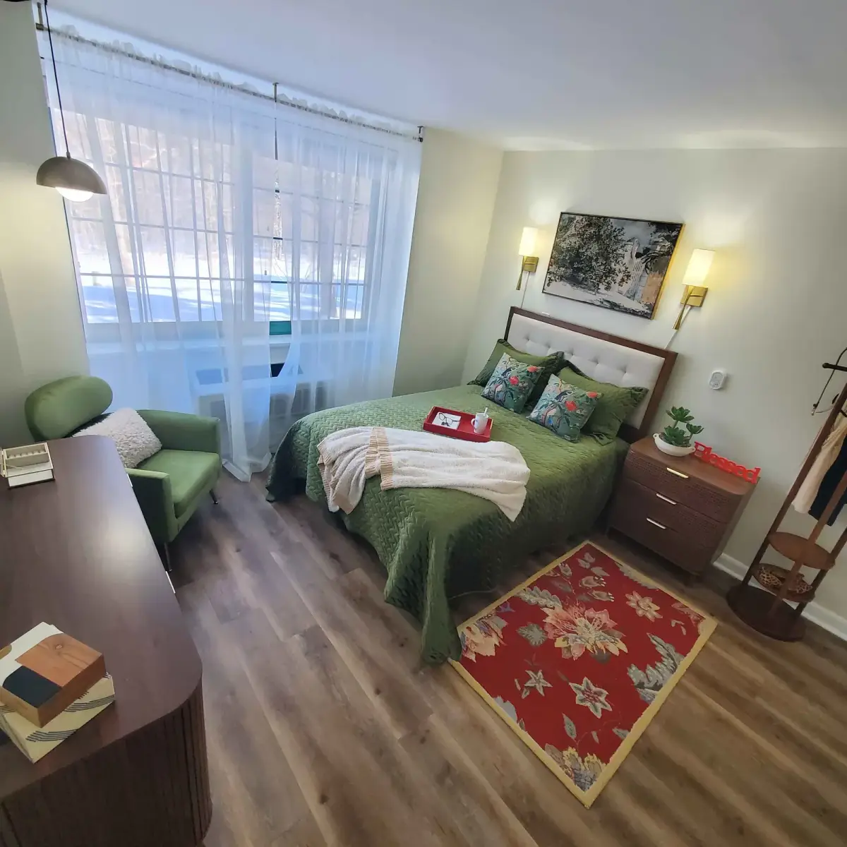 Beautifully styled bedroom demonstrating thoughtful organization and design